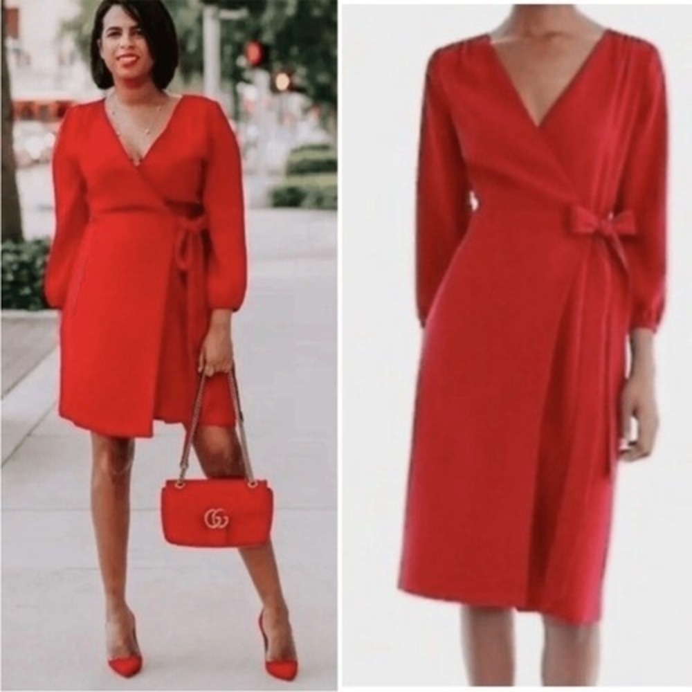 J.Crew 365 Crape Red Long Sleeve V-Neck Wrap Dress Size 0 Business Cocktail